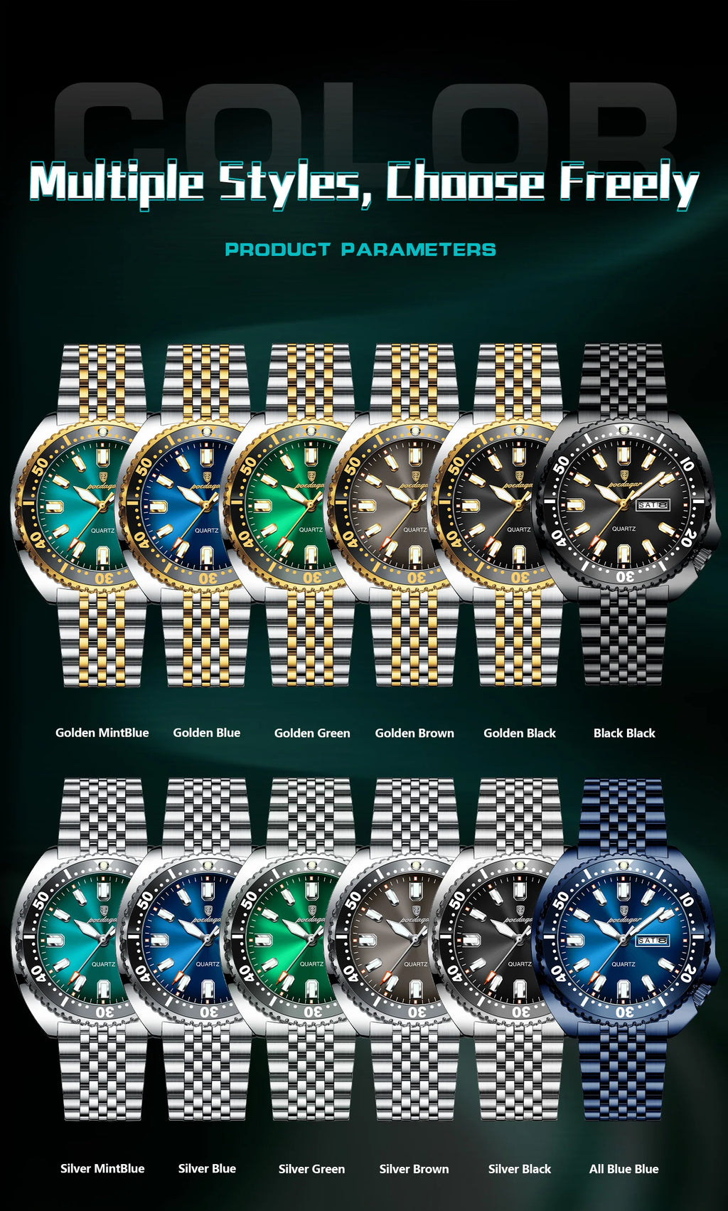 POEDAGAR Business Men Watch Date Week Waterproof Luminous Luxury Man Wristwatch Sports Stainless Steel Men's Quartz Watches Male